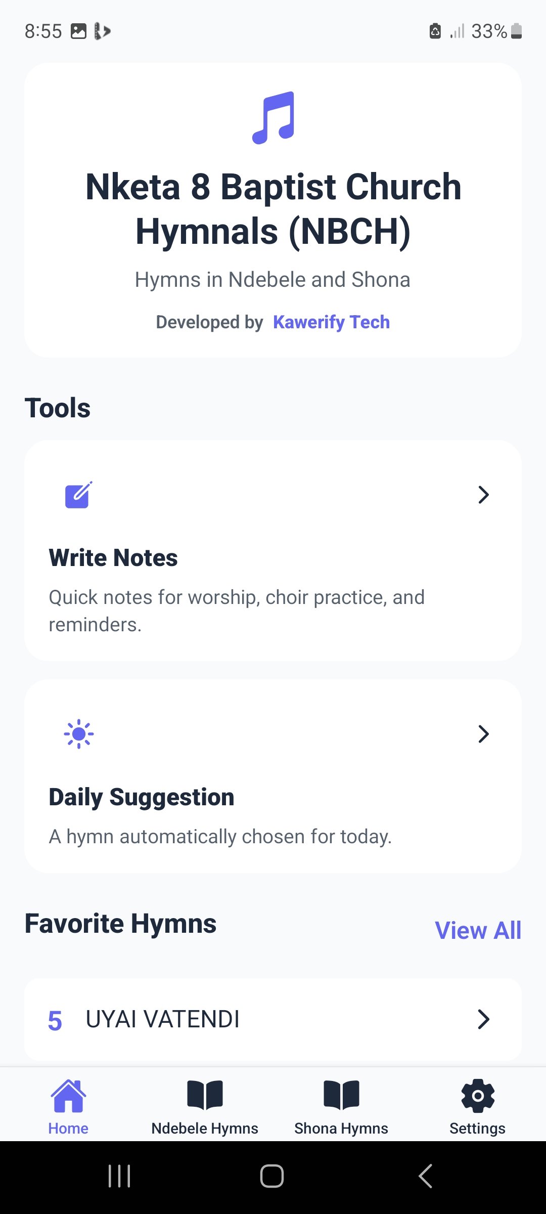 Nketa Baptist hymnals app home screen